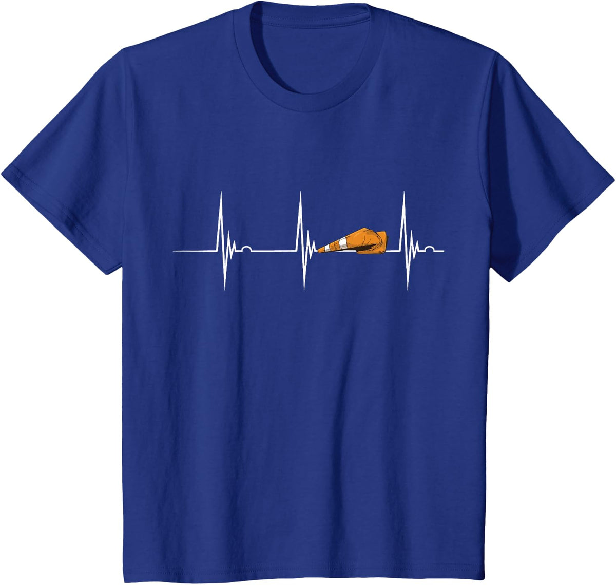 Construction Safety Cone Heartbeat EKG Pulse Traffic Cone T-Shirt - Royal Blue