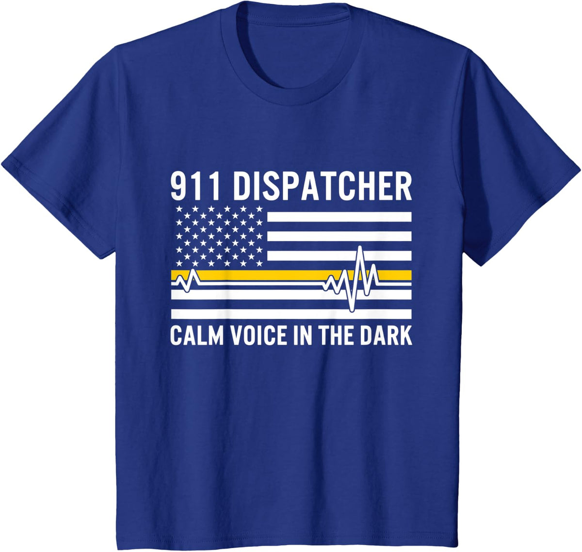 911 Dispatcher Calm Voice In The Dark USA Gold Line Flag Dad T-Shirt - Royal Blue