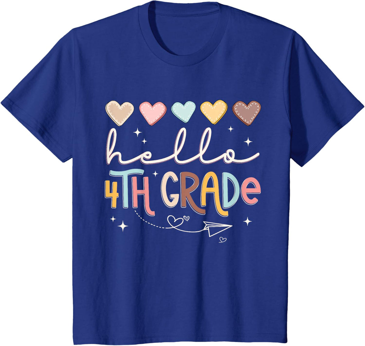 Back to School Hello 4th Fourth Grade Hearts Women Girl T-Shirt - Royal Blue