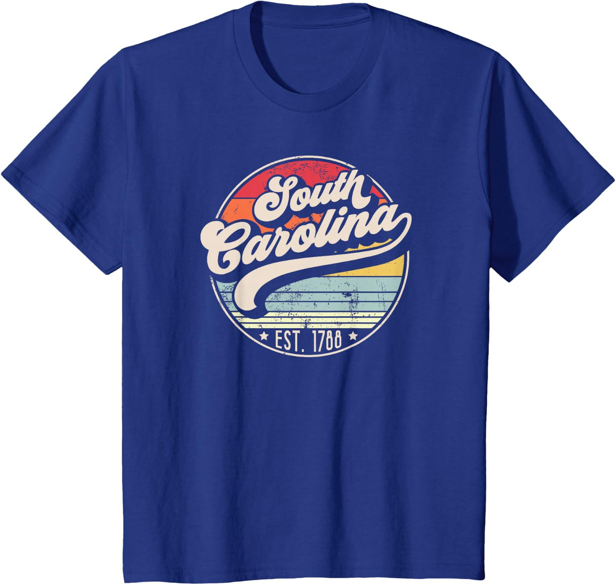 Retro South Carolina Home State Cool 70s Style Sunset T-Shirt - Royal Blue
