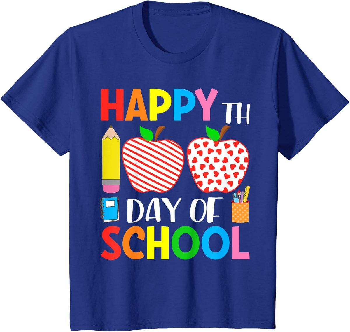 100th Day Of School Hearts Stripes Teacher And Student Gift Men Women Girls Kids T-Shirt - Royal Blue