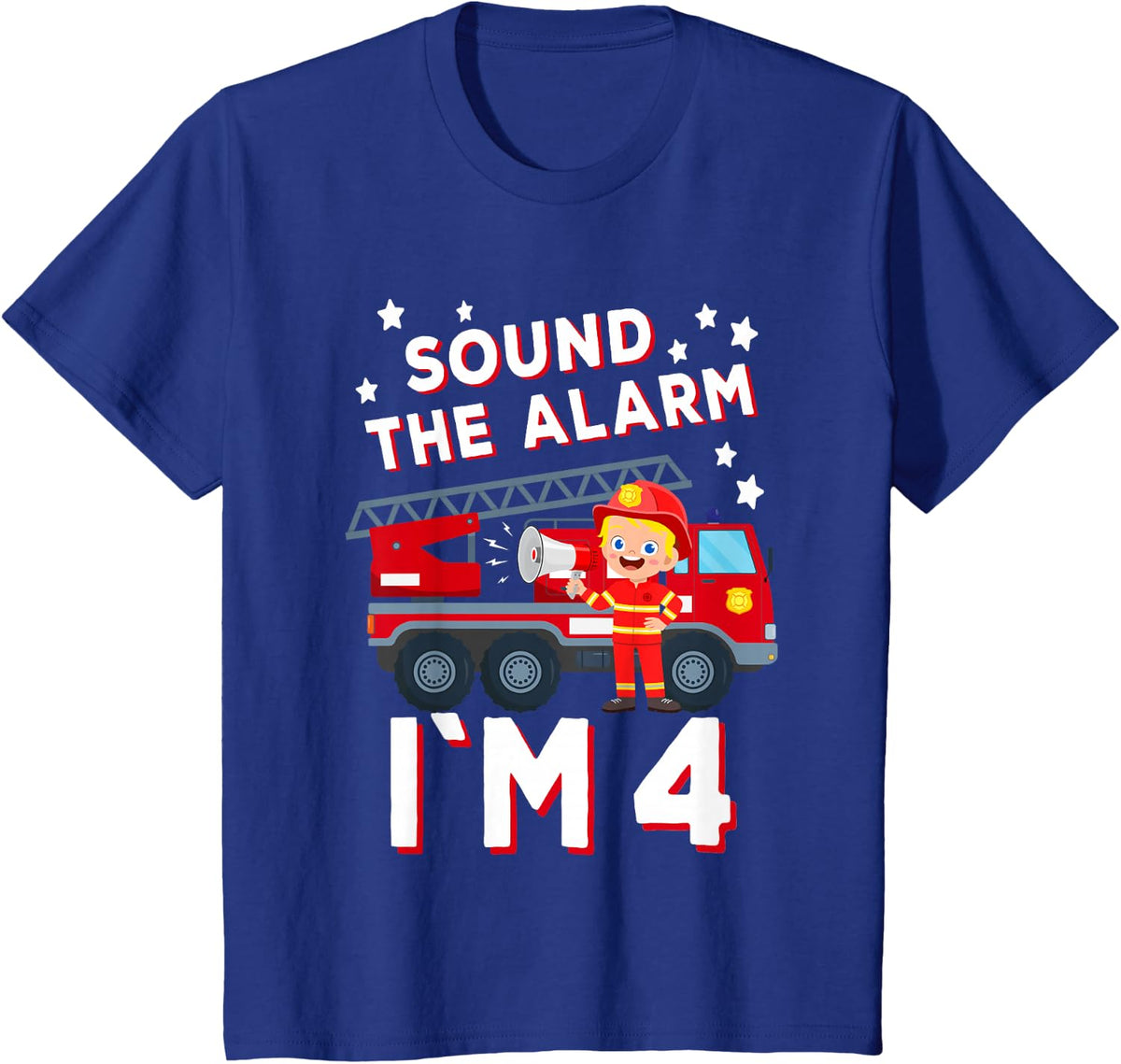 Kids Firefighter Truck 4th Birthday kids firefighter T-Shirt - Royal Blue