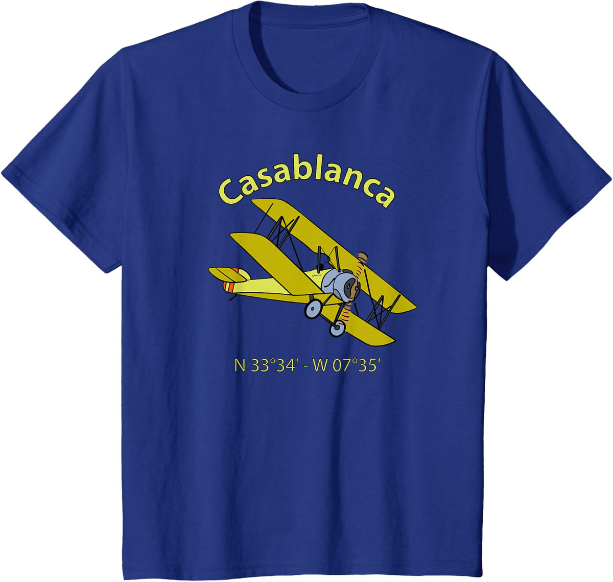 Casablanca Flight Coordinates Airplane T-Shirt Tee For Aviators Pilots Aviation Tees - Royal Blue