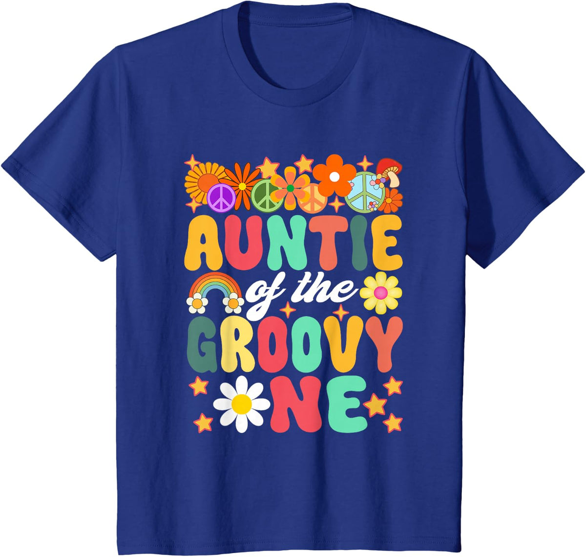 Retro Auntie of Groovy One Matching Family 1st Birthday T-Shirt - Royal Blue