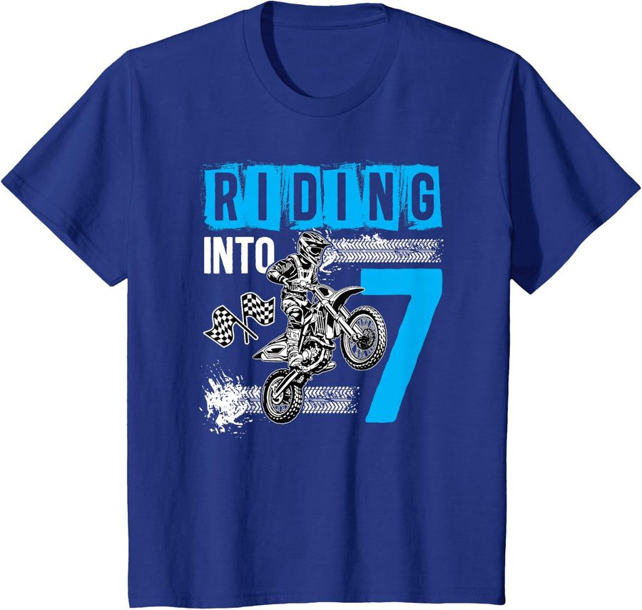 7th Dirt Bike Birthday Seven Year Old Dirt Biker Birthday T-Shirt - Royal Blue