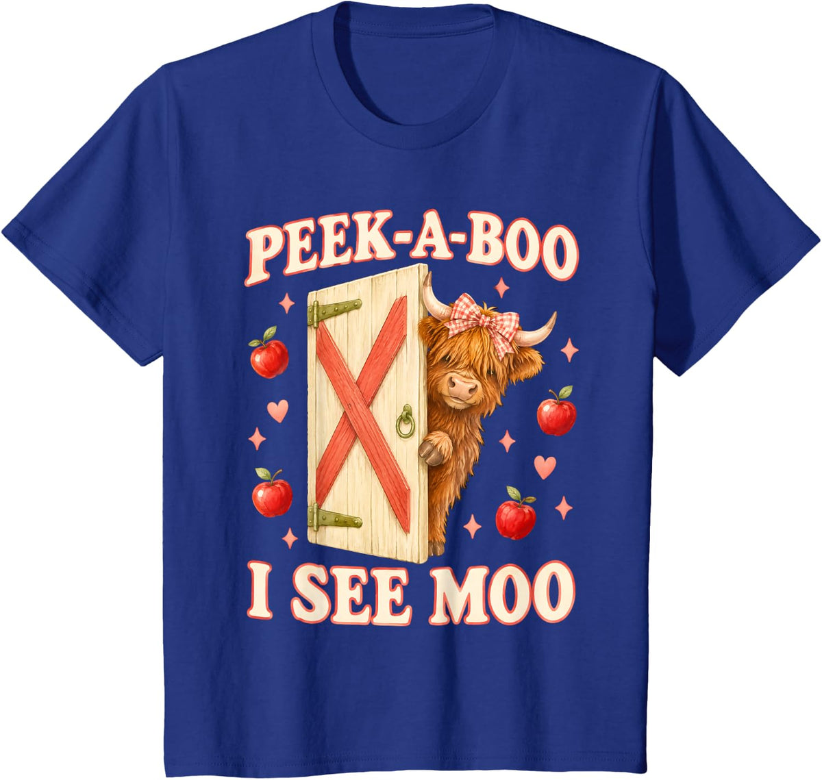 Peek A Boo I See Moo Highland Cow Barn Cow Pun T-Shirt - Royal Blue