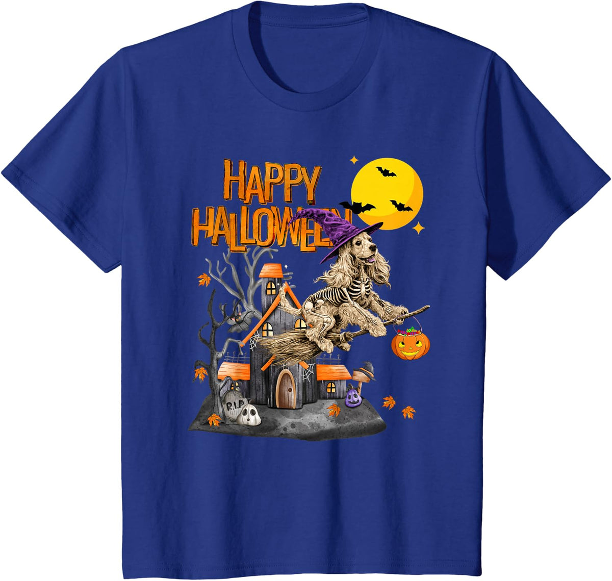 Funny Witch Cocker Spaniel Spooky Dog Lover Halloween T-Shirt - Royal Blue