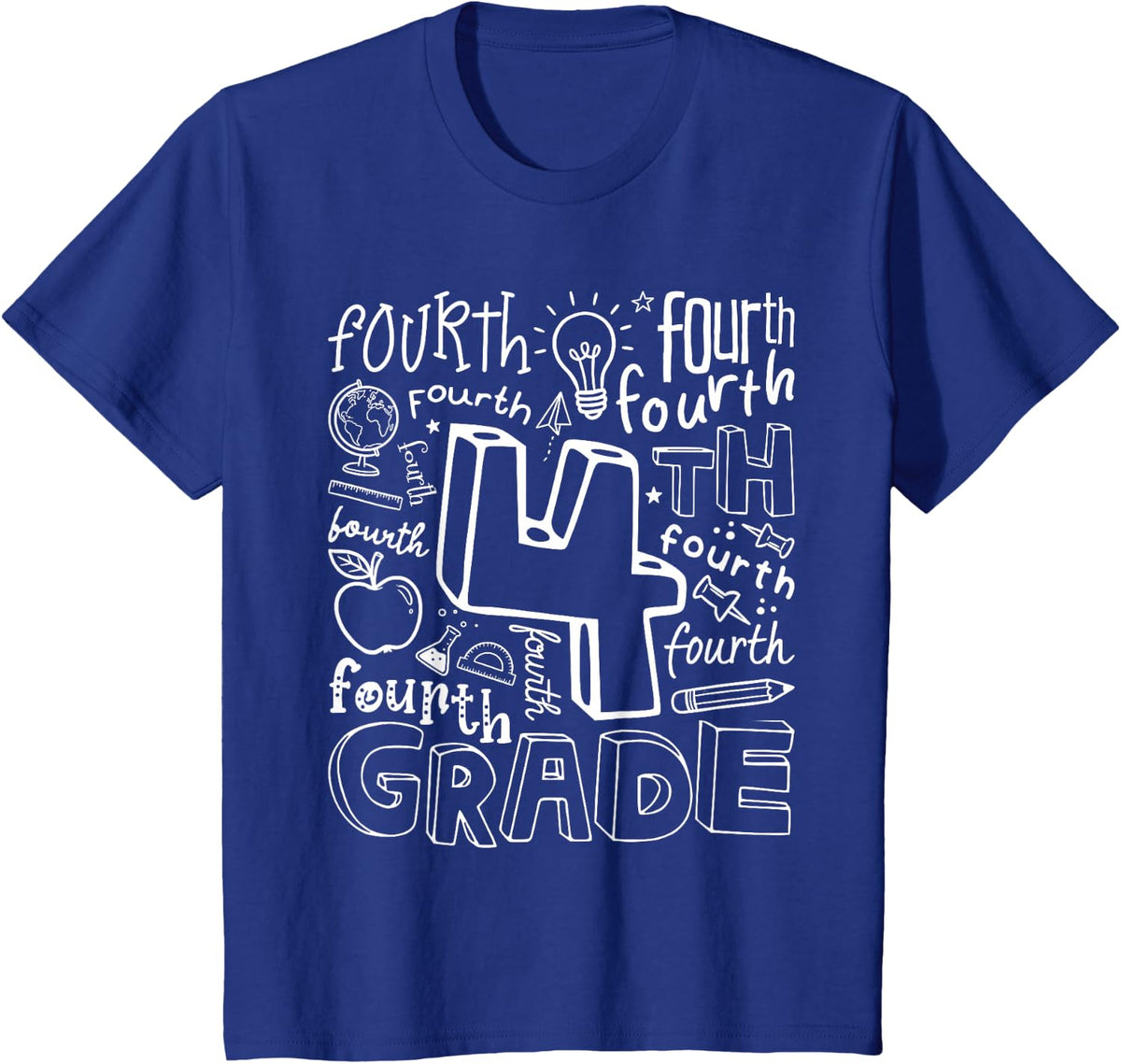 Back to School Typography Fourth 4th Grade Team Teacher Kids T-Shirt - Royal Blue