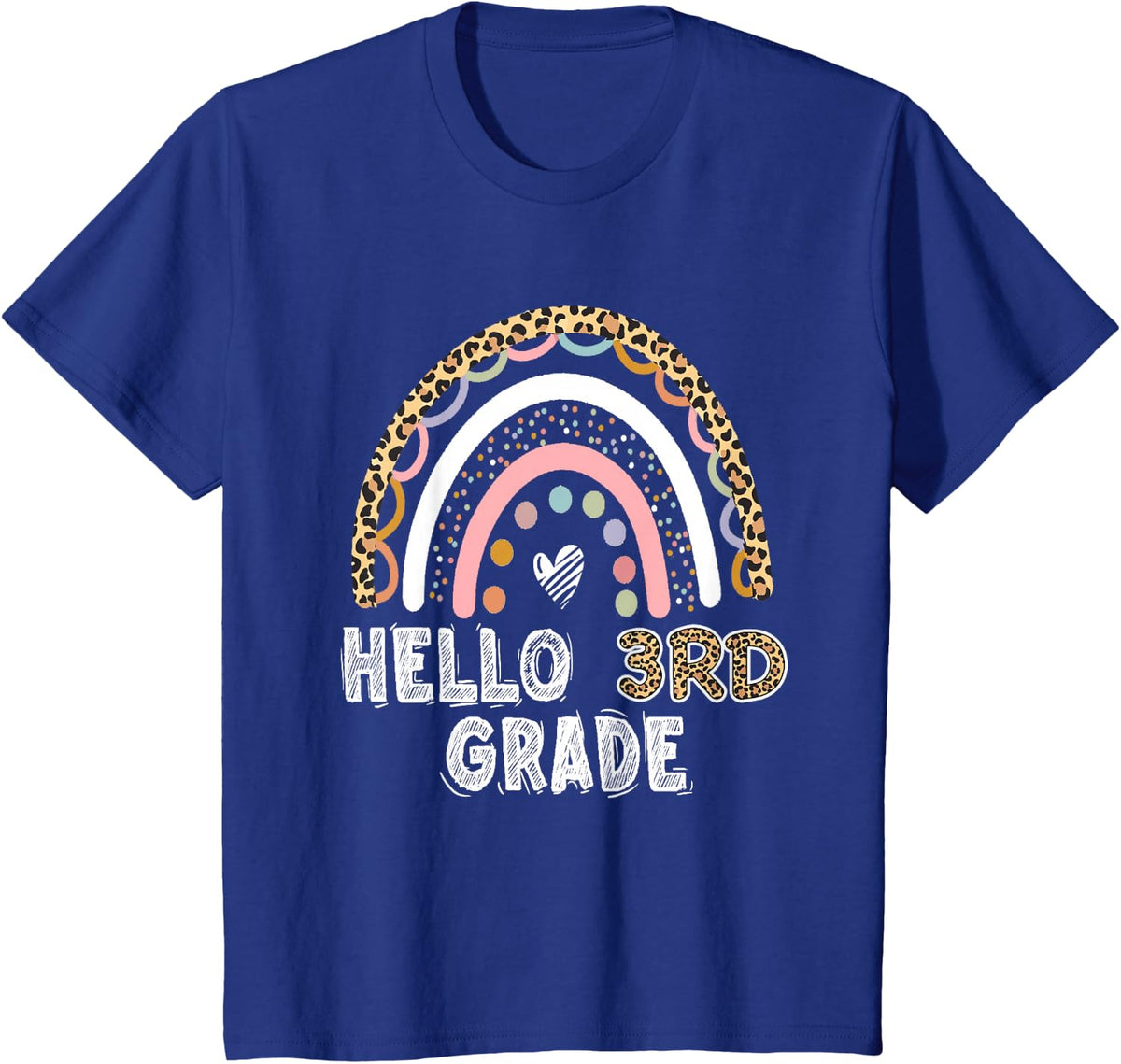 Hello 3rd Grade Leopard Rainbow Back To School Teacher Girls T-Shirt - Royal Blue
