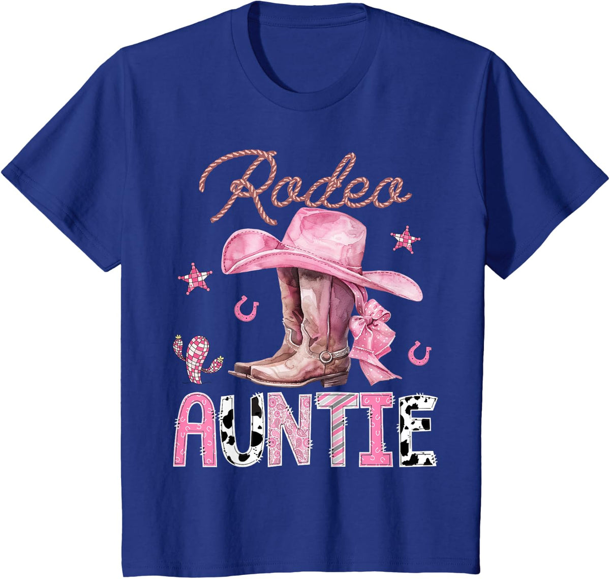 Rodeo Auntie Pink Boots Coquette CowGirl Birthday Party T-Shirt - Royal Blue