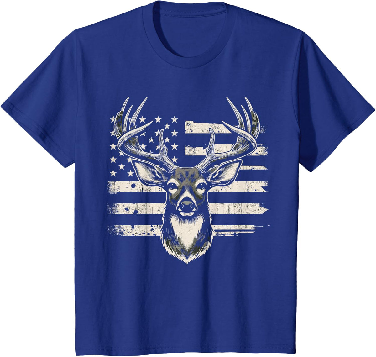 Deer Hunting USA Flag American T-Shirt - Royal Blue