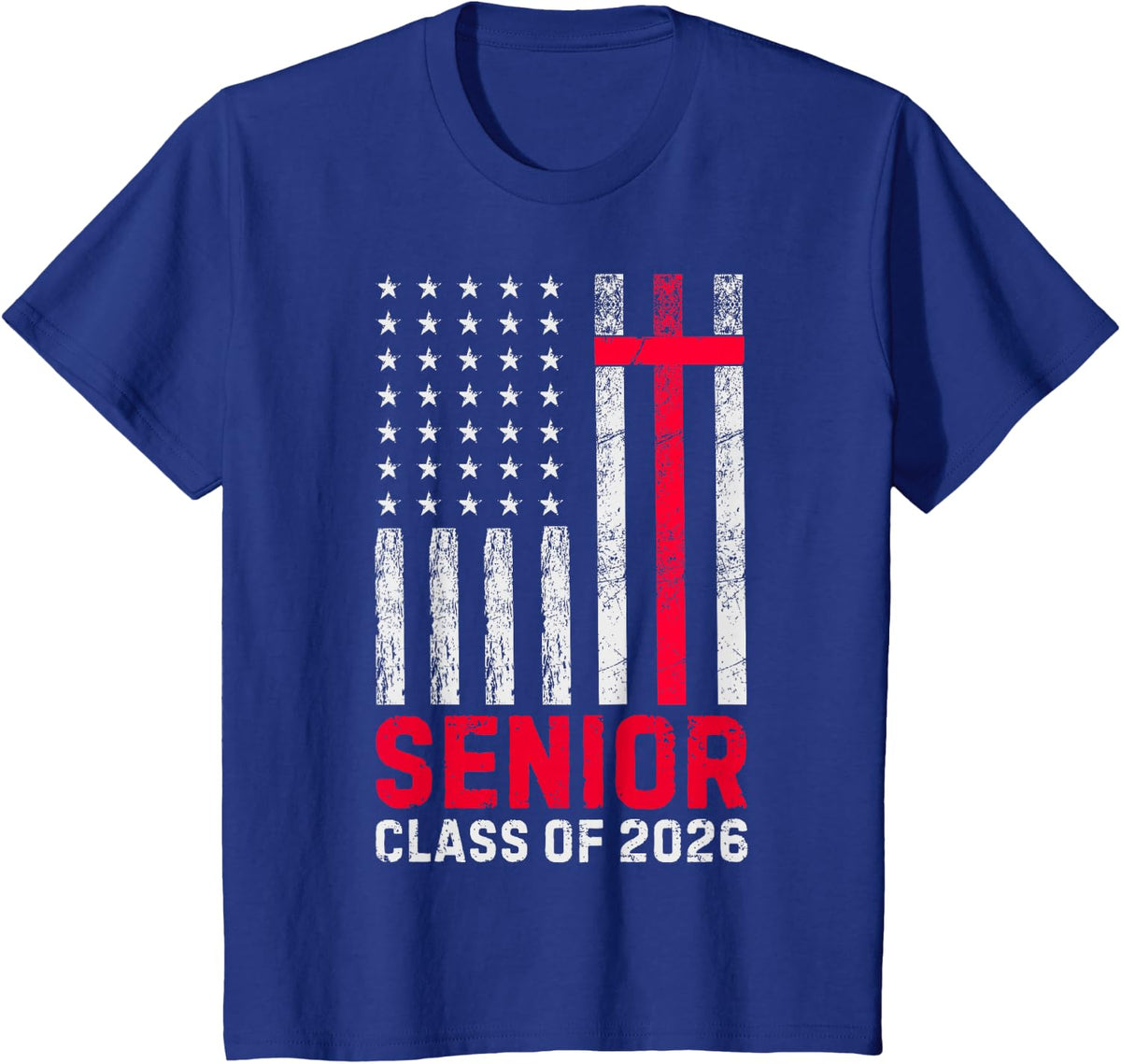 Senior Class of 2026 T-Shirt US Flag Cross Christian Graduation Tees Men Women - Royal Blue
