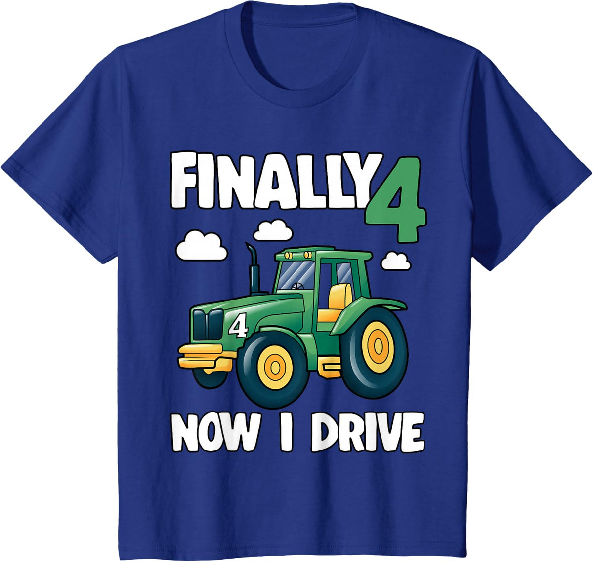 Kids Finally 4 Now I Drive 4th Birthday Party Boy Tractor Kids T-Shirt - Royal Blue