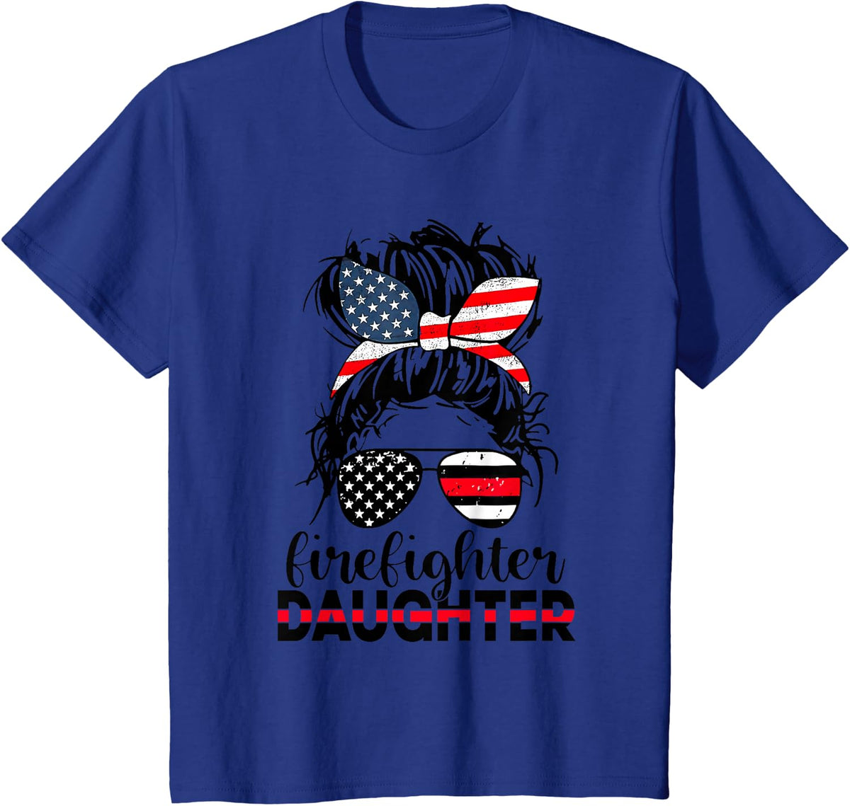 Firefighter Daughter Thin Red Line Messy Bun Classic T-Shirt - Royal Blue