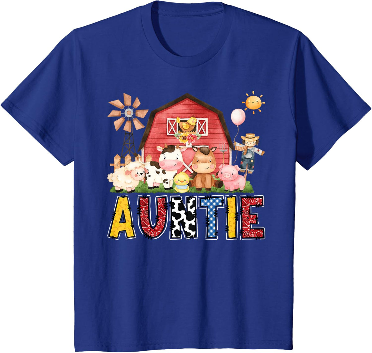 Auntie Farm Cow Birthday Boy Matching Family Party Tees T-Shirts - Royal Blue