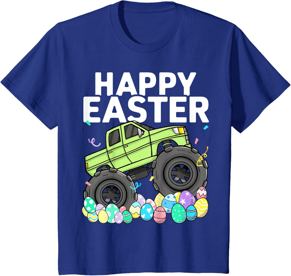 Kids Boys Happy Easter Monster Truck Easter Eggs Toddler T-Shirt - Royal Blue