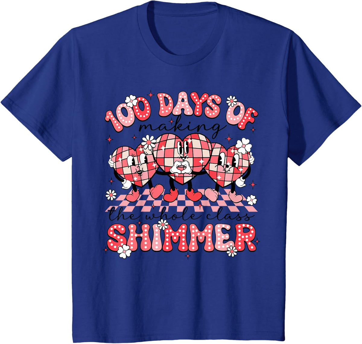 Disco Heart 100 Days Of Making Whole Class Shimmer 100th Day T-Shirt - Royal Blue
