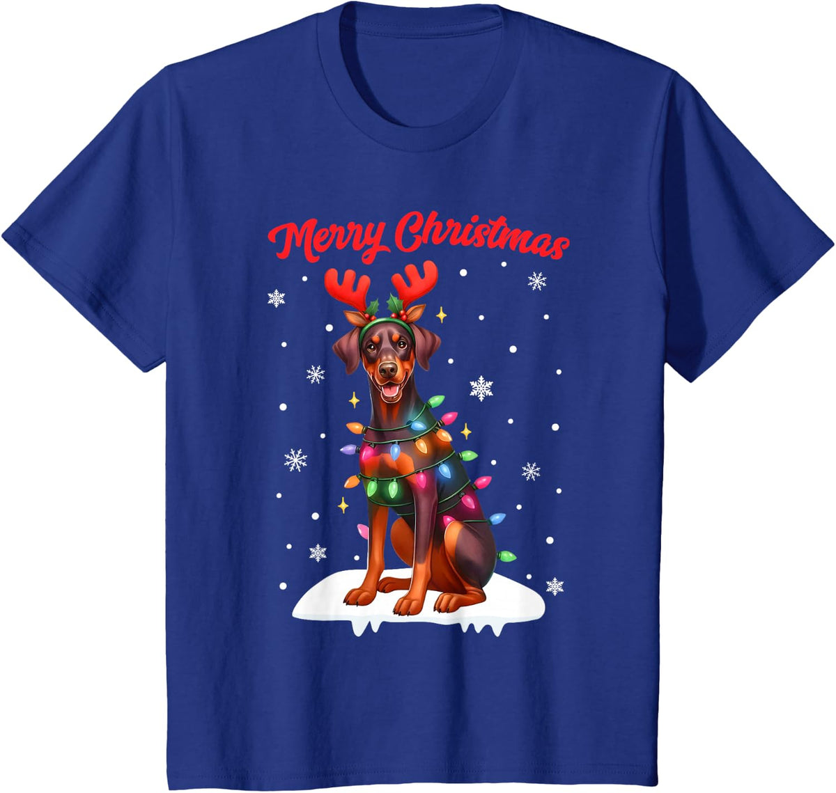 Christmas Pajamas Men Women Kids Doberman Pinscher Dog T-Shirt - Royal Blue