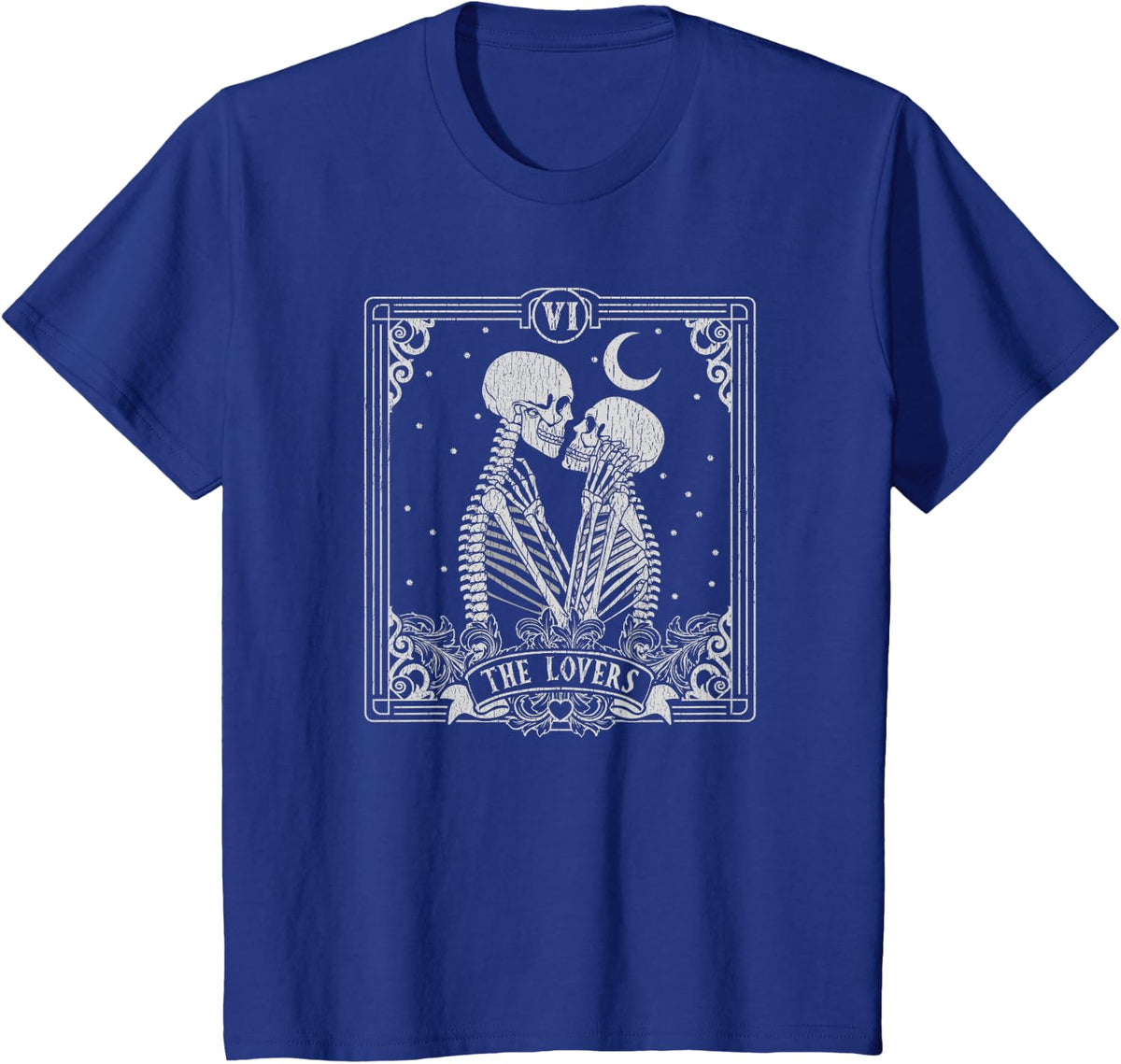The Lovers Tarot Card Skeleton Valentines Halloween Occult T-Shirt - Royal Blue