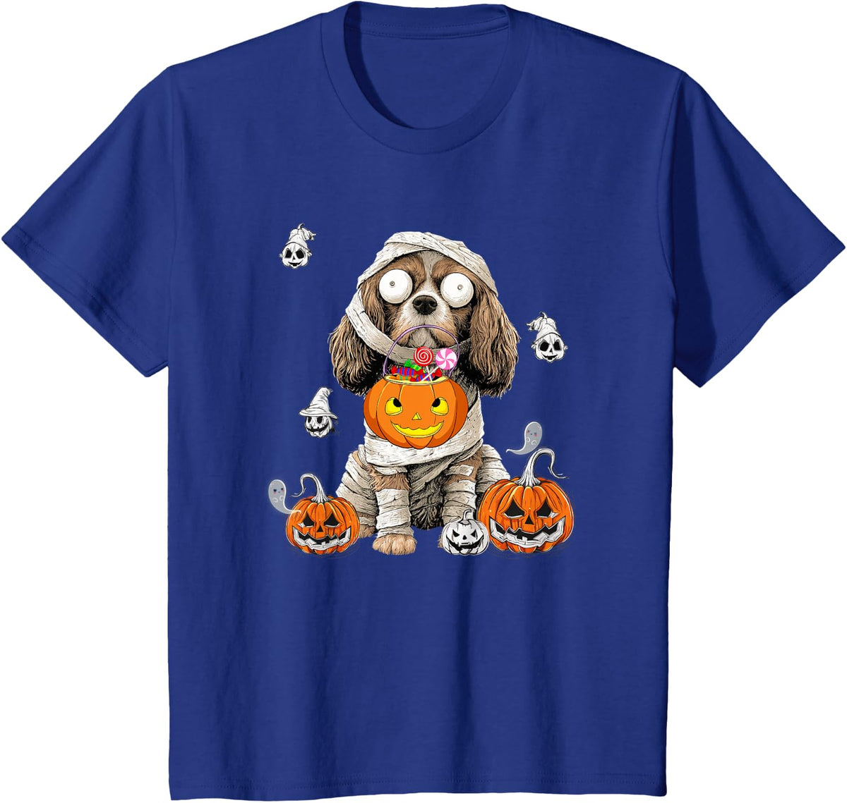 Cute Halloween Cocker Spaniel Mummy Dog Lover Pumpkin T-Shirt - Royal Blue