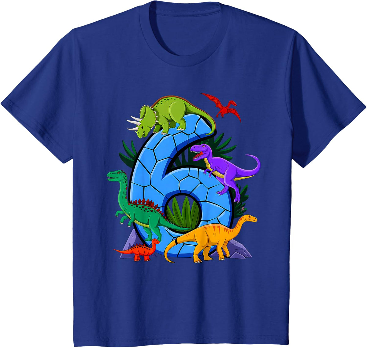 6 Year Old Dinosaur Birthday 6th T Rex Dino Six Saurus T-Shirt - Royal Blue