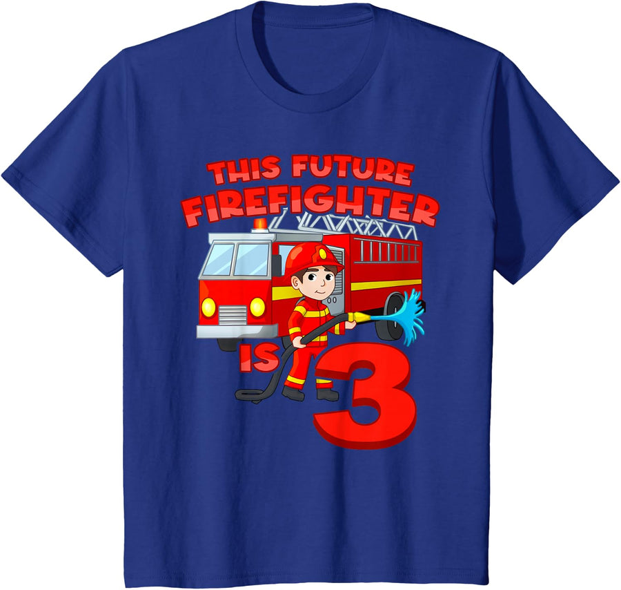 3th Birthday Future Firefighter With Fire Truck 3 Year Old T-Shirt - Royal Blue