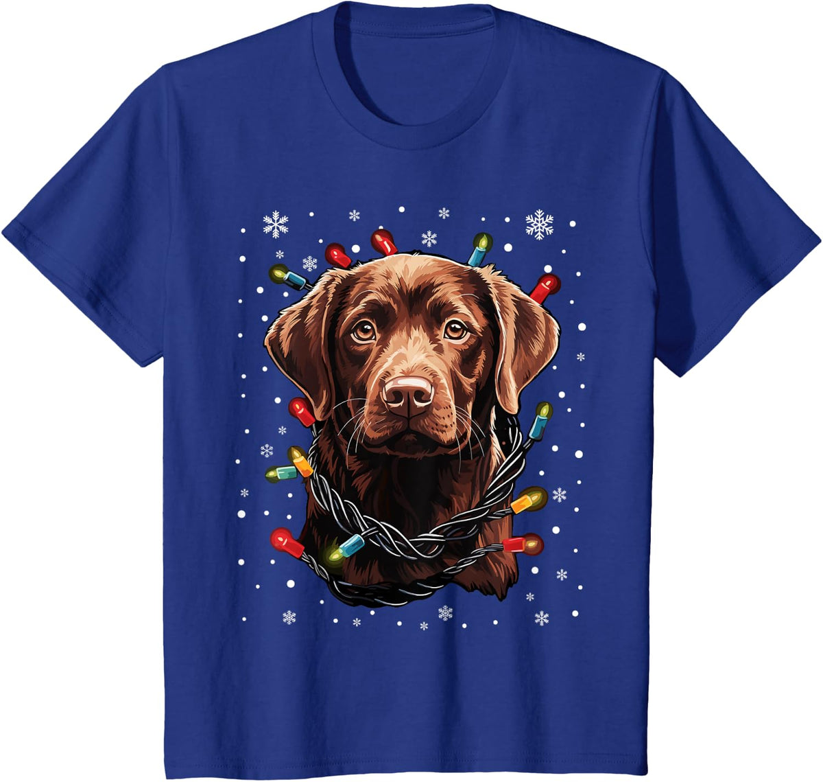 Chocolate Labrador Dog Christmas Lights Santa Hat Xmas Men Women Kids T-Shirt - Royal Blue