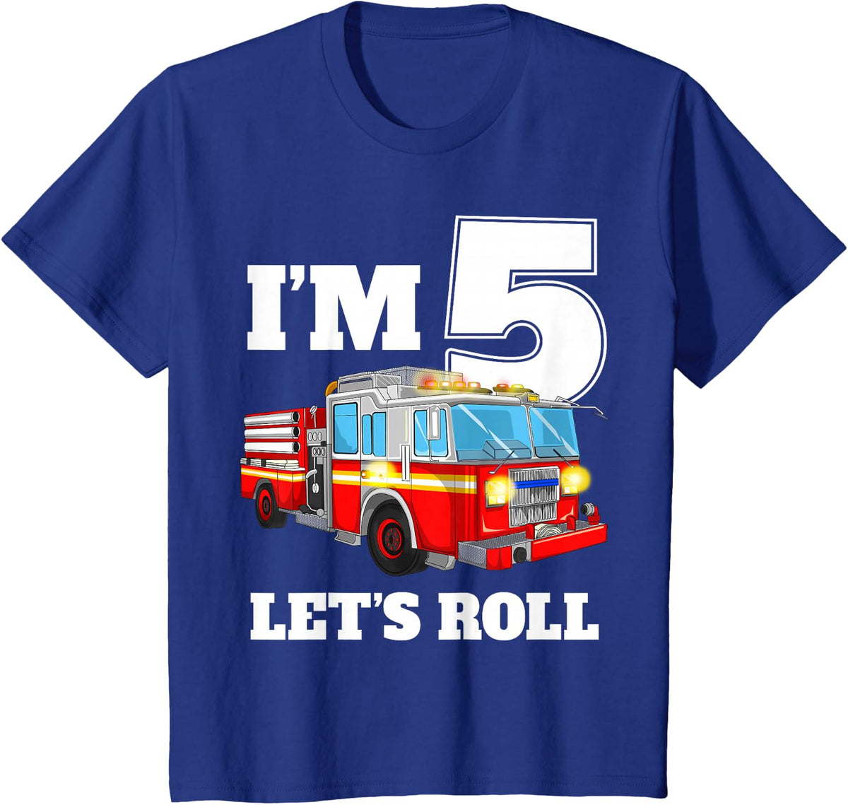 Kids Fire Truck 5th Birthday Boy 5 Year Old Five Firefighter T-Shirt - Royal Blue