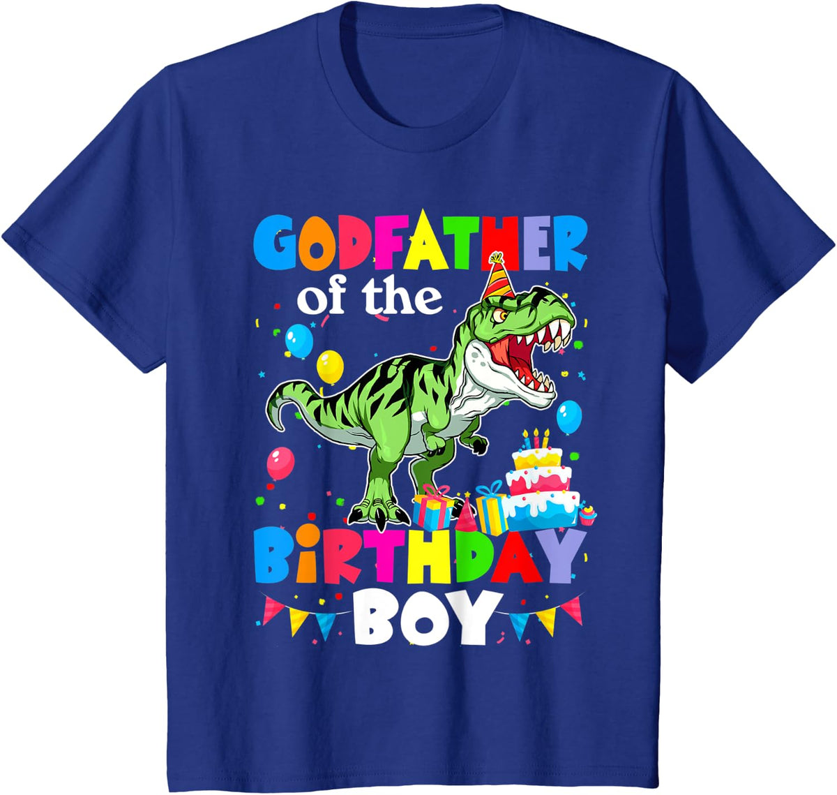 Godfather Dinosaur of the Birthday Boy Matching Family T-Shirt - Royal Blue