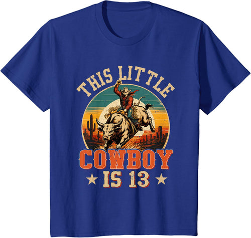 13 Years Old Bull Riding Lover 13th Birthday Cowboy Theme T-Shirt - Royal Blue