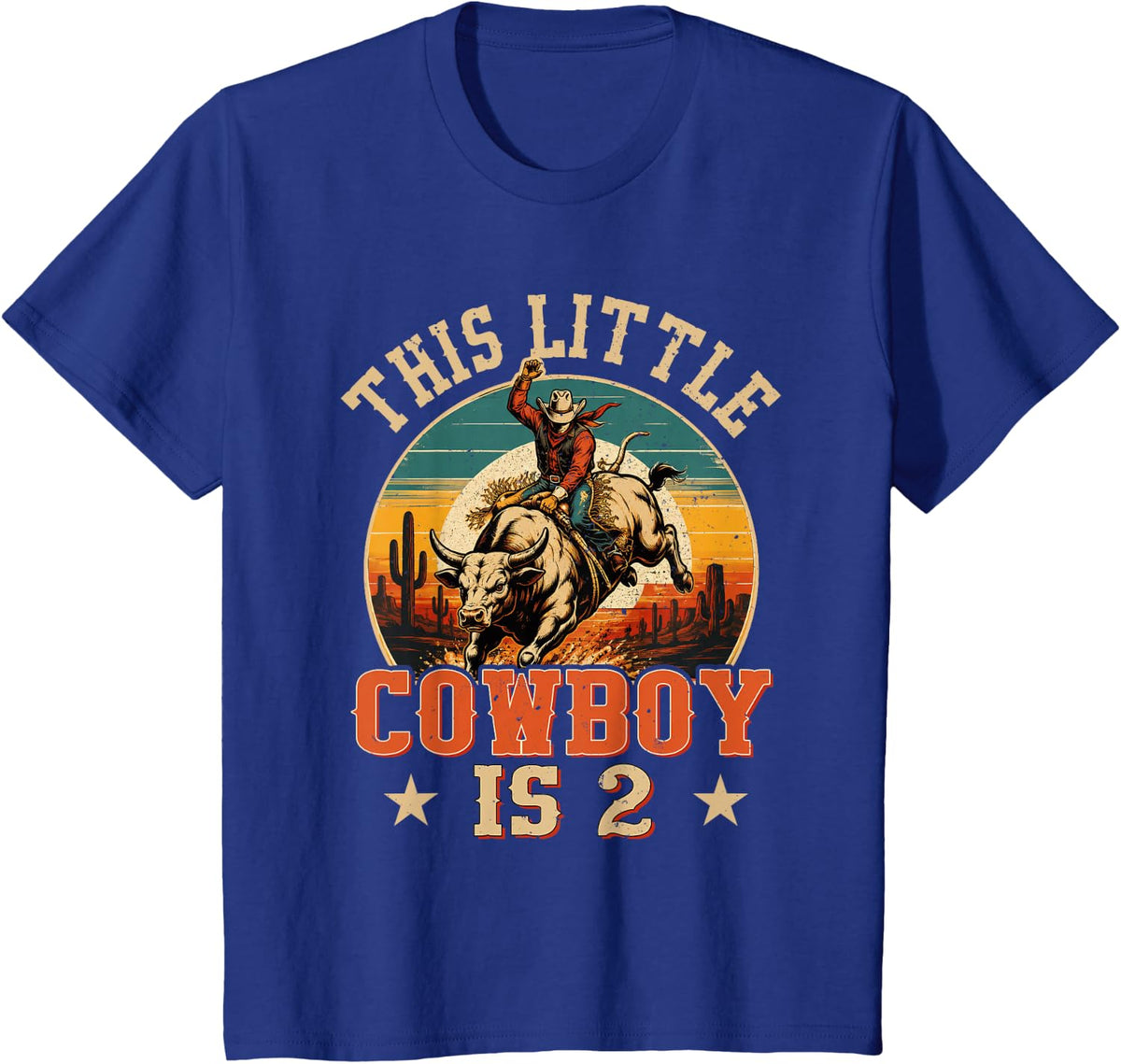 2 Years Old Bull Riding Lover 2nd Birthday Cowboy Theme T-Shirt - Royal Blue