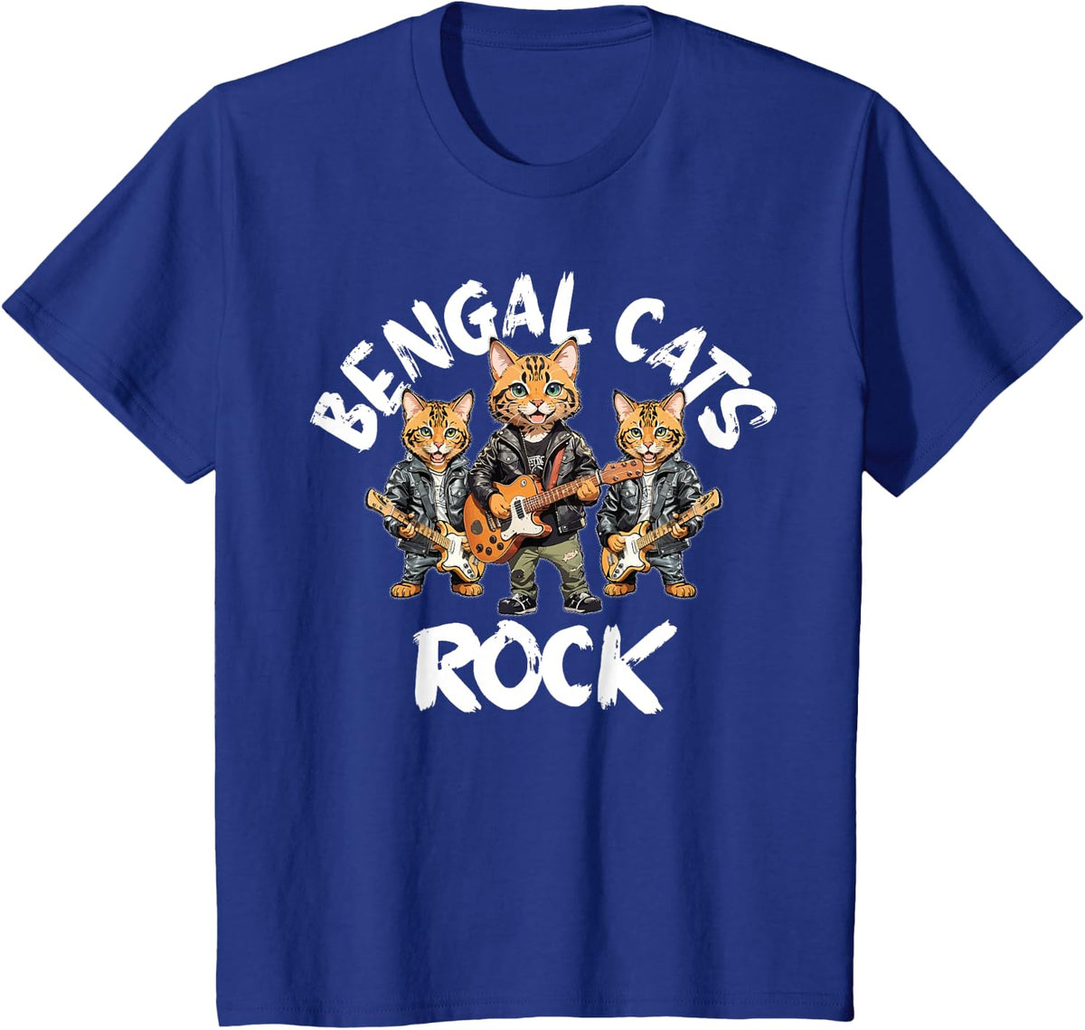Bengal Cats Rock Cute Cool Furry Cat Trio Playing Guitar Men Women Girls Kids T-Shirt - Royal Blue
