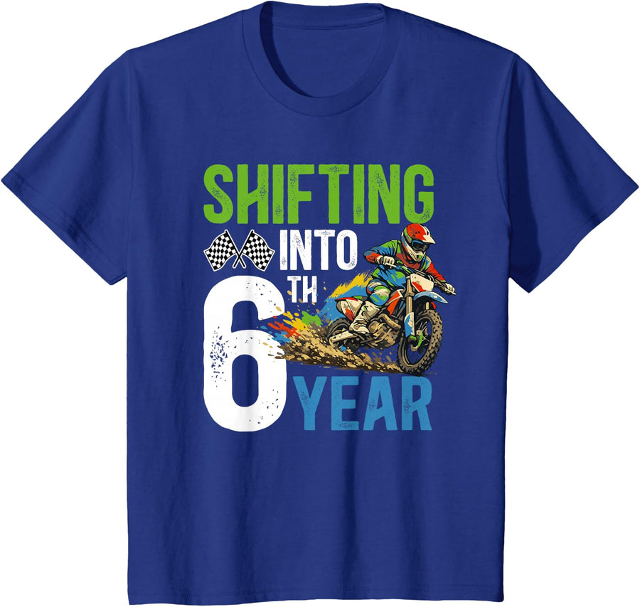 6th Dirt Bike Birthday Party 6 Year Old Dirt Biker Birthday T-Shirt - Royal Blue