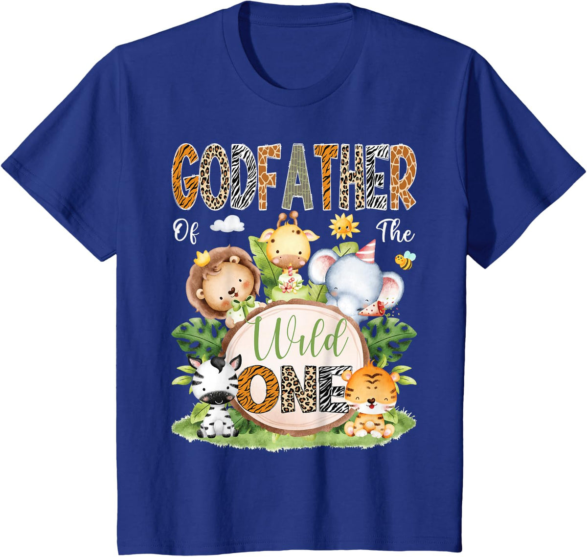 Godfather Of The Wild One 1st Birthday Kids Safari Jungle Tees T-Shirts For Boys Girls - Royal Blue