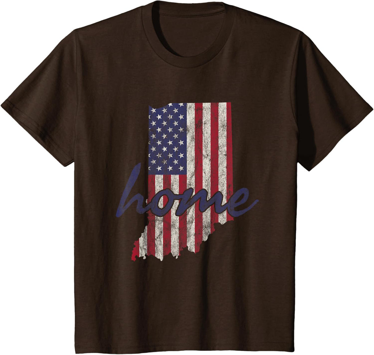 Indiana American Flag Home State Shape Distressed T-Shirt - Brown