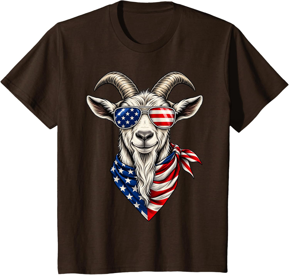 Patriotic Goat American Flag Sunglasses Bandana 4th of July T-Shirt - Brown