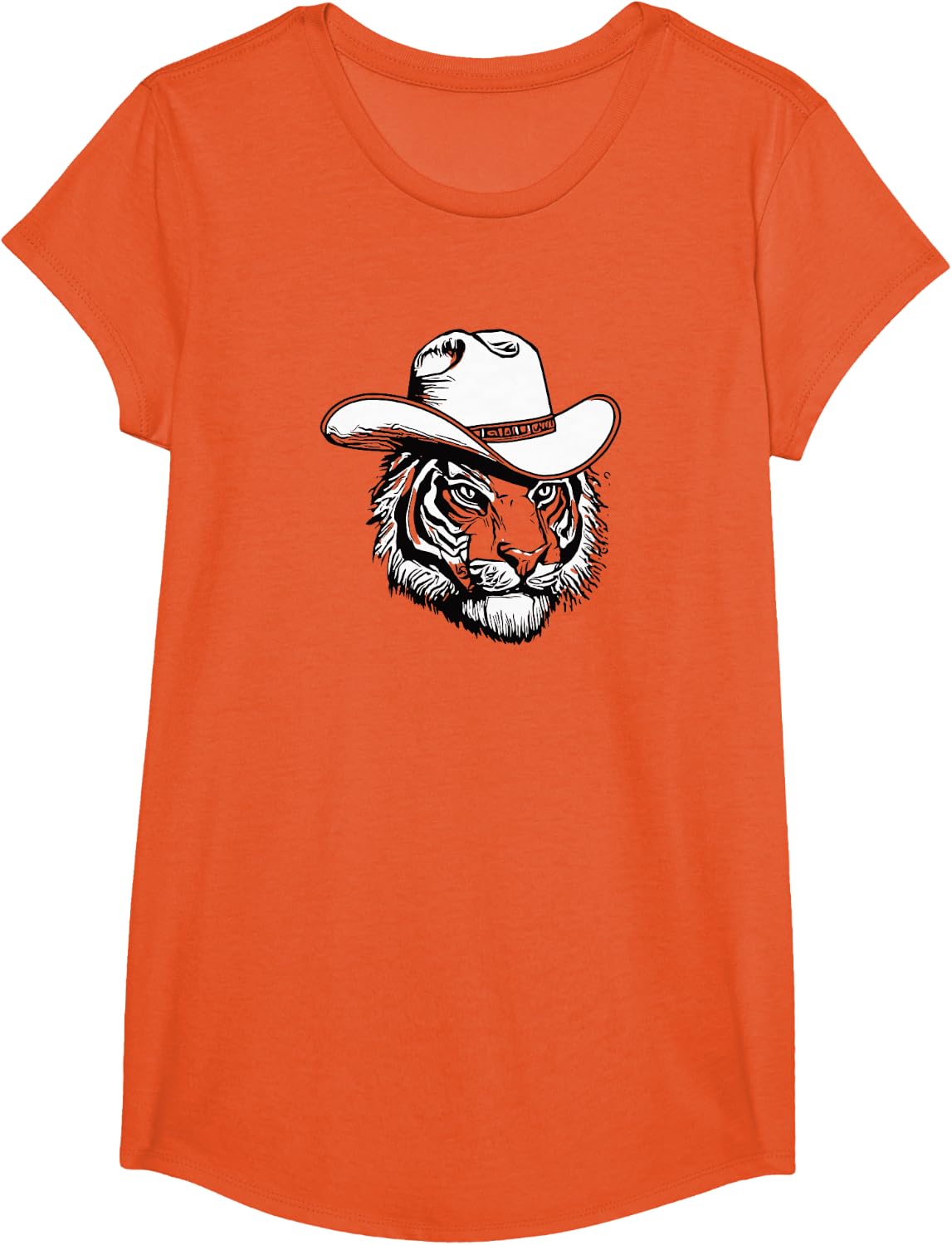 Funny Country Music Tiger Cowboy Hat Cat Vintage T-Shirt - Girls Orange