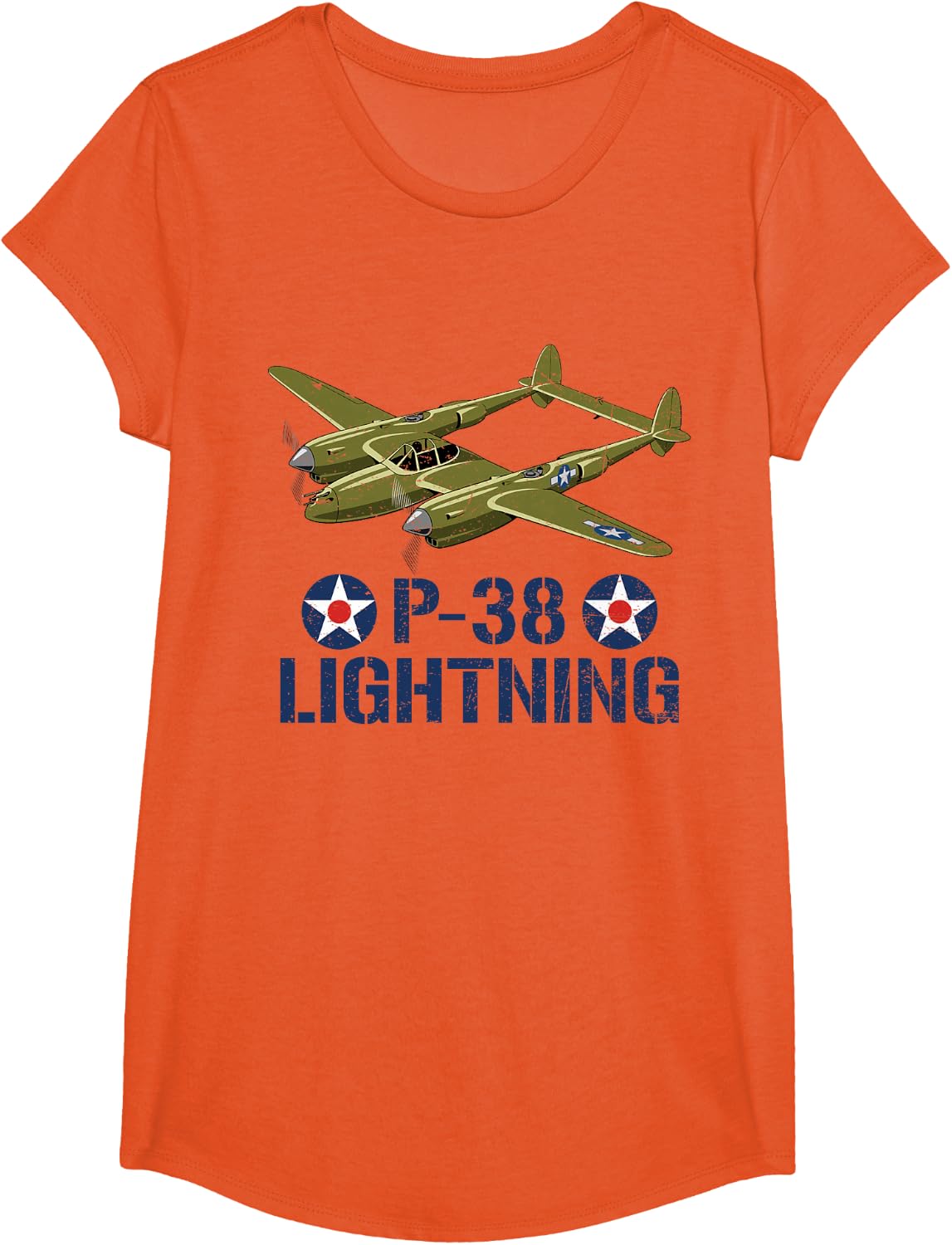 P-38 Lightning WW2 Military Aircraft Fighter Bomber T-Shirt - Girls Orange