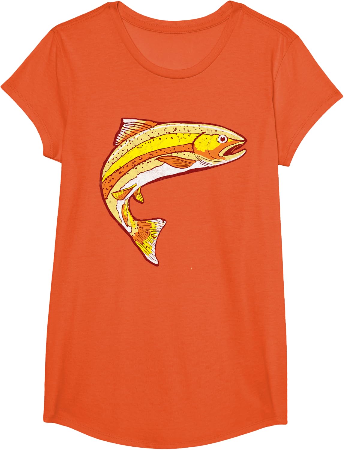 Mountain Life Outdoor Junkie Tees Vintage Golden Trout Fishing Retro Fish Graphic T-Shirt - Girls Orange