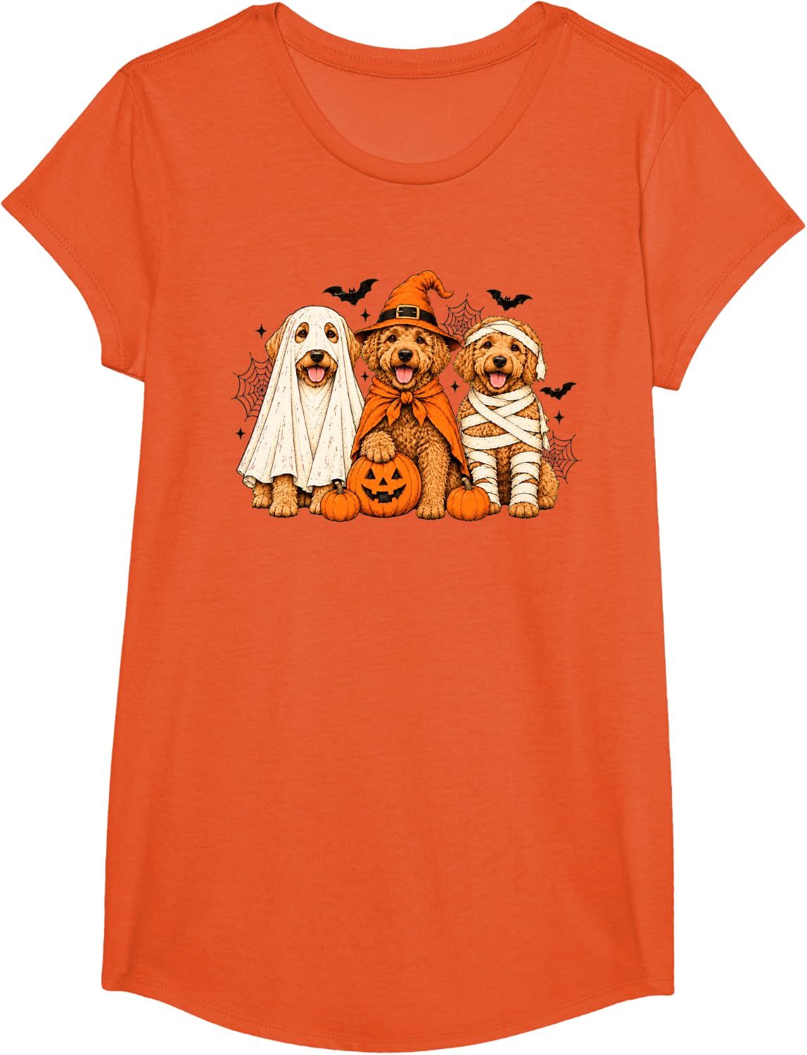 Halloween Goldendoodle Dog Lover Spooky Season Pumpkin Women T-Shirt - Girls Orange