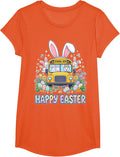 Happy Easter Bus Driver Bunny Easter School Bus T-Shirt - Girls Orange