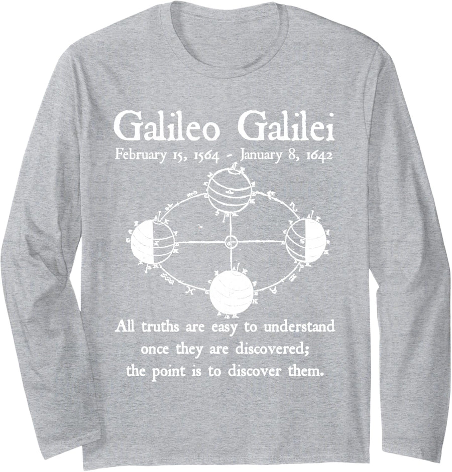 Galileo Moon Phases Discover Truth Math Science Teacher Geek Long Sleeve T-Shirt - Adult Unisex Heather Grey