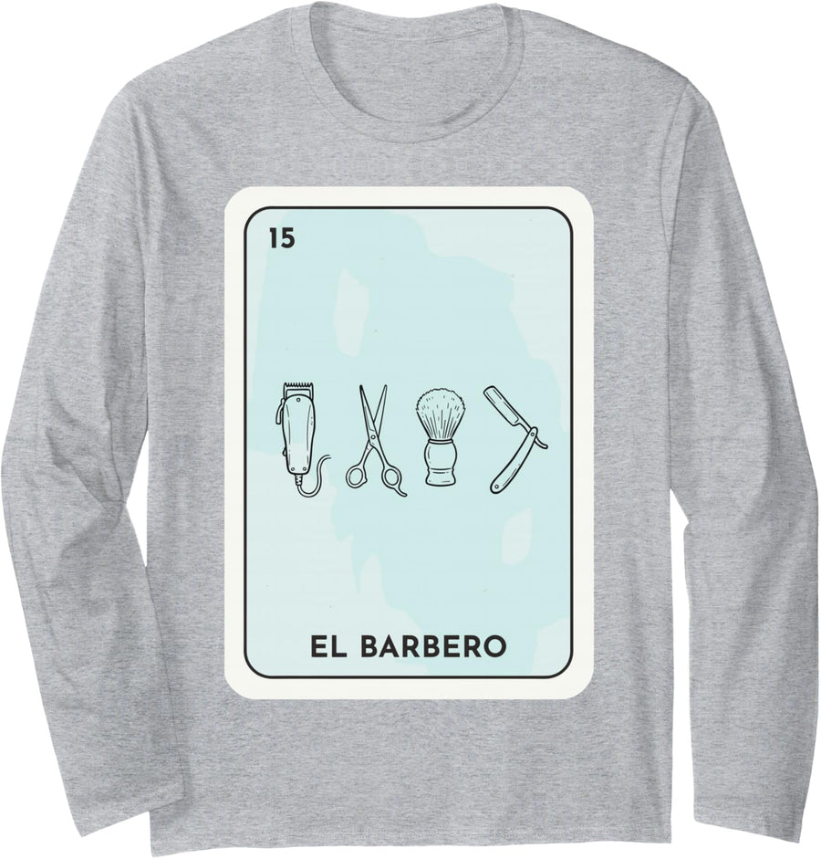Tarot Card El Barbero Vintage Barber Tools Hair Stylist Tee Long Sleeve T-Shirt - Adult Unisex Heather Grey