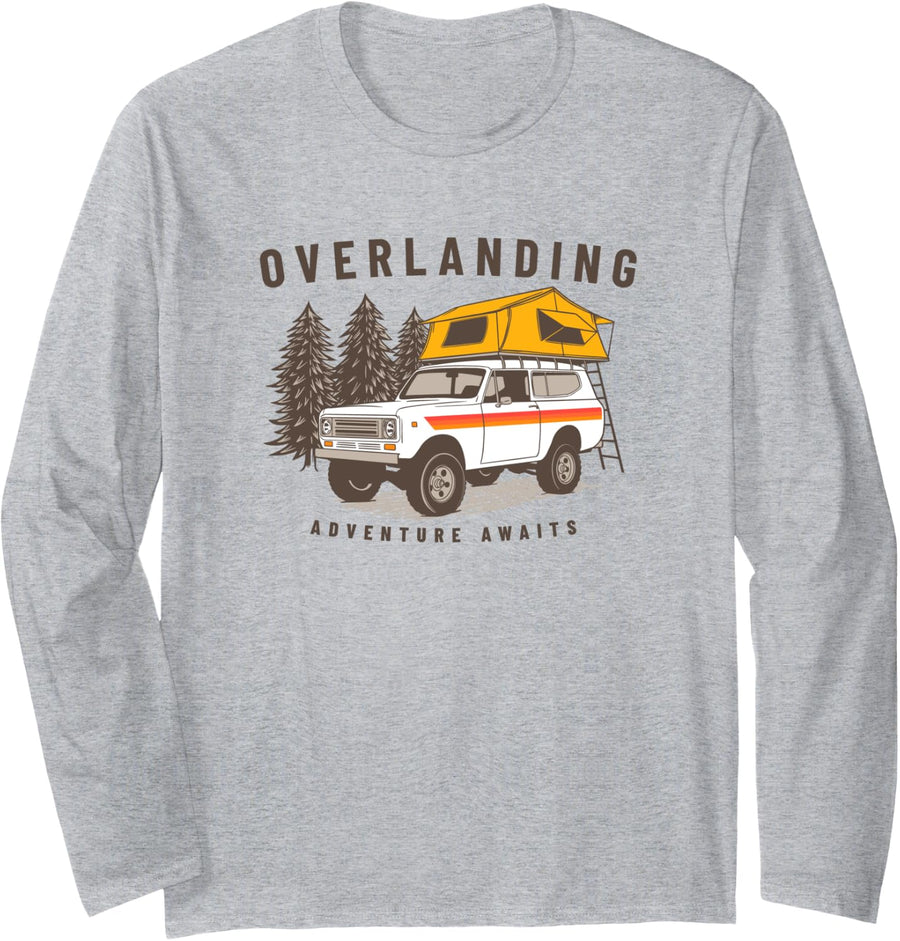 Overlanding Retro Vintage Outdoors Adventure Awaits Off Road Long Sleeve T-Shirt - Adult Unisex Heather Grey