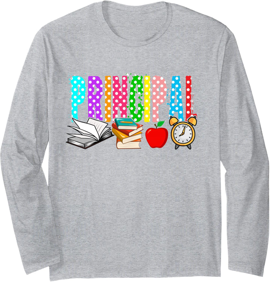 Principal Proud Principal Colorful Books Matching Family Long Sleeve T-Shirt - Adult Unisex Heather Grey