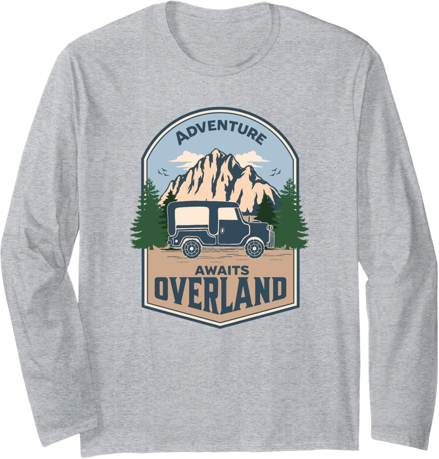 Overlanding Adventure Awaits Long Sleeve T-Shirt - Adult Unisex Heather Grey