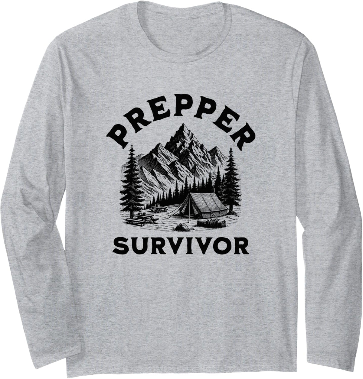 Preppers Survivalist Long Sleeve T-Shirt - Adult Unisex Heather Grey