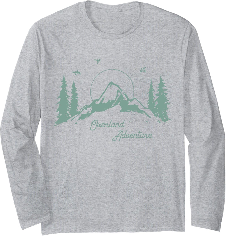Overland Adventure Men's And Women's Mountain Landscape Long Sleeve T-Shirt - Adult Unisex Heather Grey