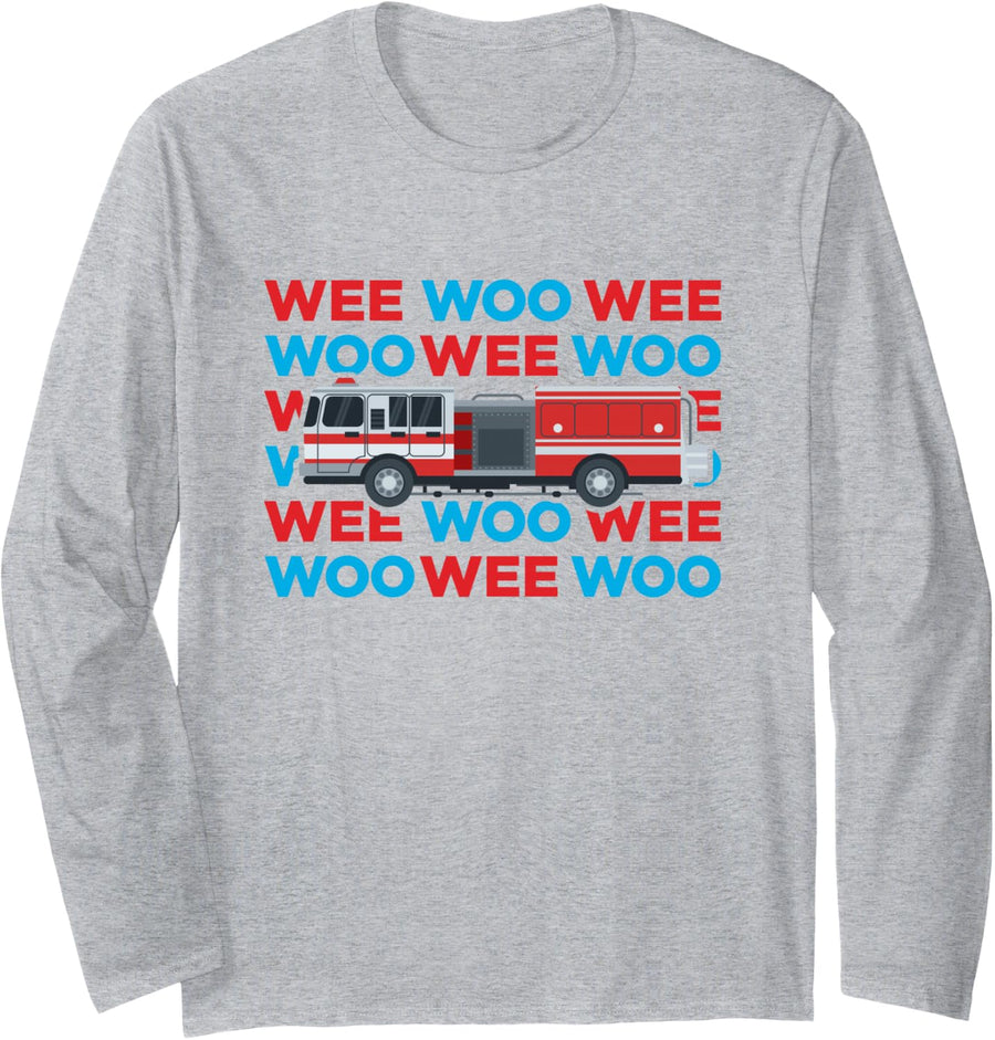Fire Truck Engine Firefighter for Kids Wee Woo Emergency Long Sleeve T-Shirt - Adult Unisex Heather Grey