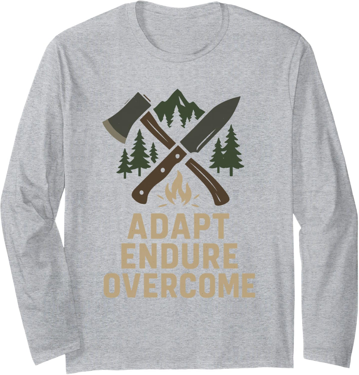 Survivalist Bushcraft Wilderness Skills Adapt Endure Long Sleeve T-Shirt - Adult Unisex Heather Grey